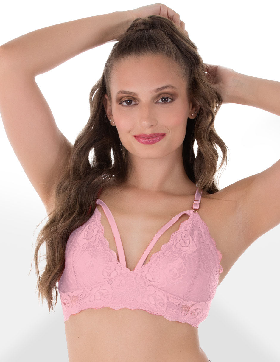 brasier encaje, bralette rosa, bralette encaje, bralette tiras, soten con soporte, brasier con soporte, brasier comodo