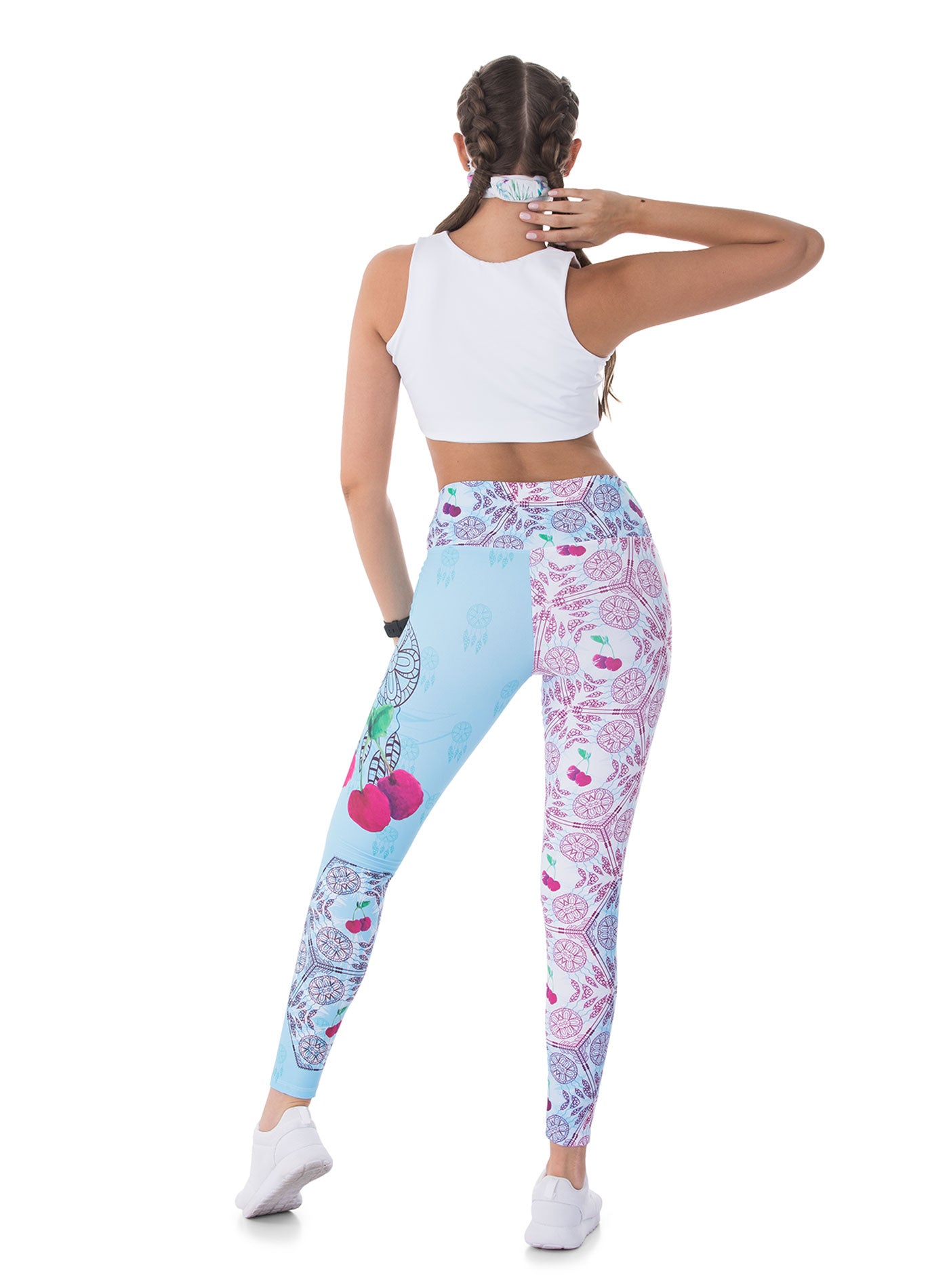 leggin azul, leggin tonos pastel, leggin para yoga, estampado cherry, leggin colombiano, leggin deportes, leggin mujer deportes, leggin cherry