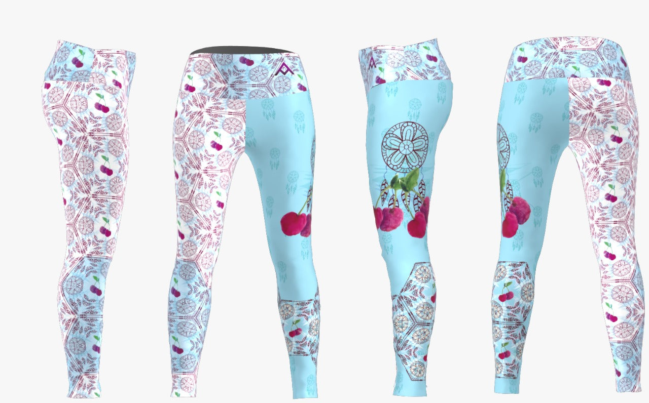 leggin tonos pastel, leggin para yoga, estampado cherry, leggin colombiano, leggin deportes, leggin mujer deportes, leggin cherry, leggin azul